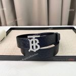 Premium Quality Burberry Replica Belt Silver Logo Buckle Black Leather Strap 35mm